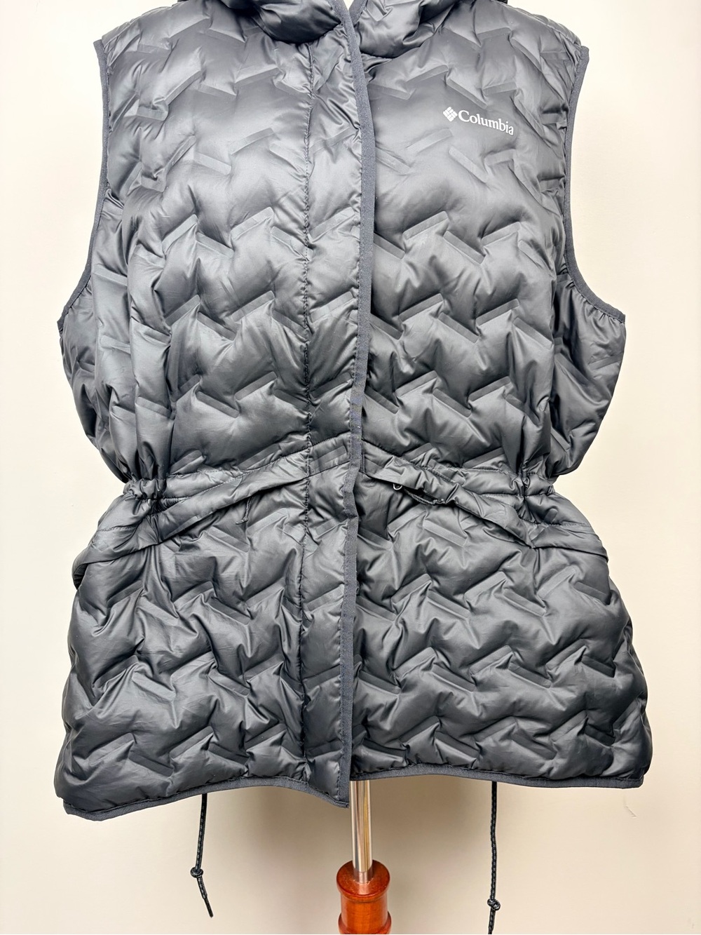 Columbia Omni-Heat Puffer Vest Hooded Black 3X Plus Down Cinch Waist - Picture 3 of 11